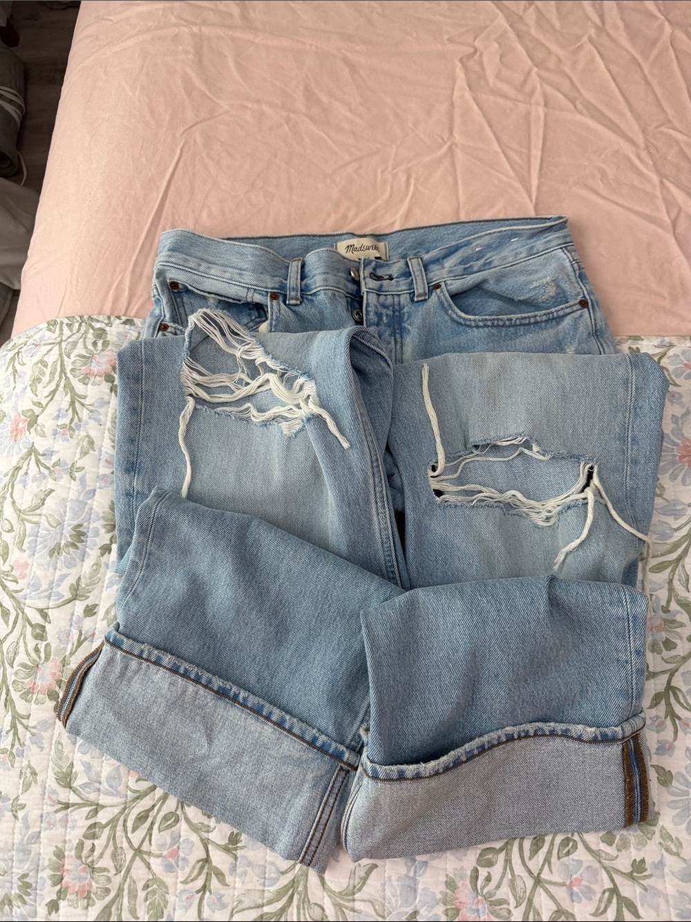 Madewell Light Blue Ripped Boyfriend Jeans